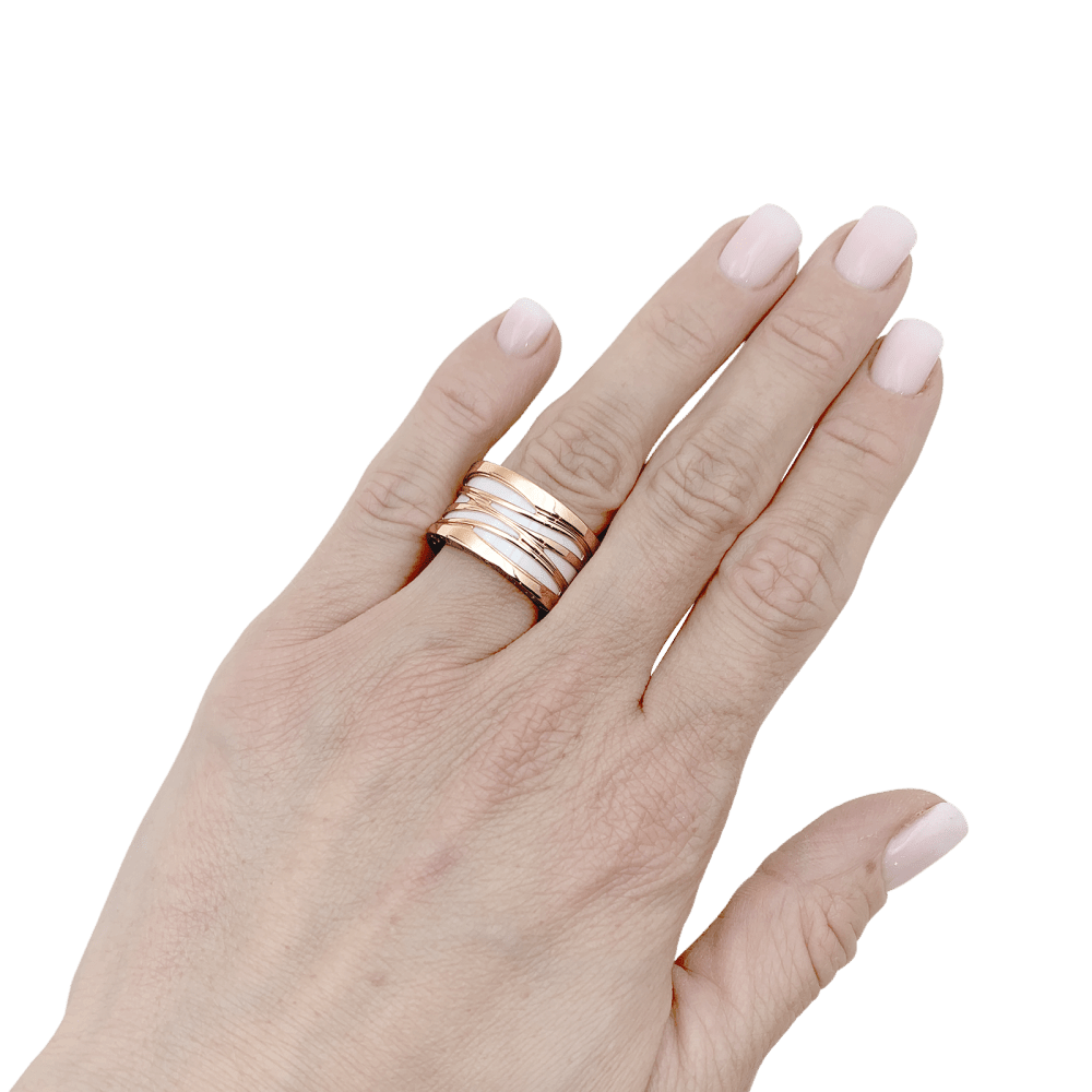 Bague Bandeau BULGARI "B.Zéro1" en or rose et céramique - Castafiore