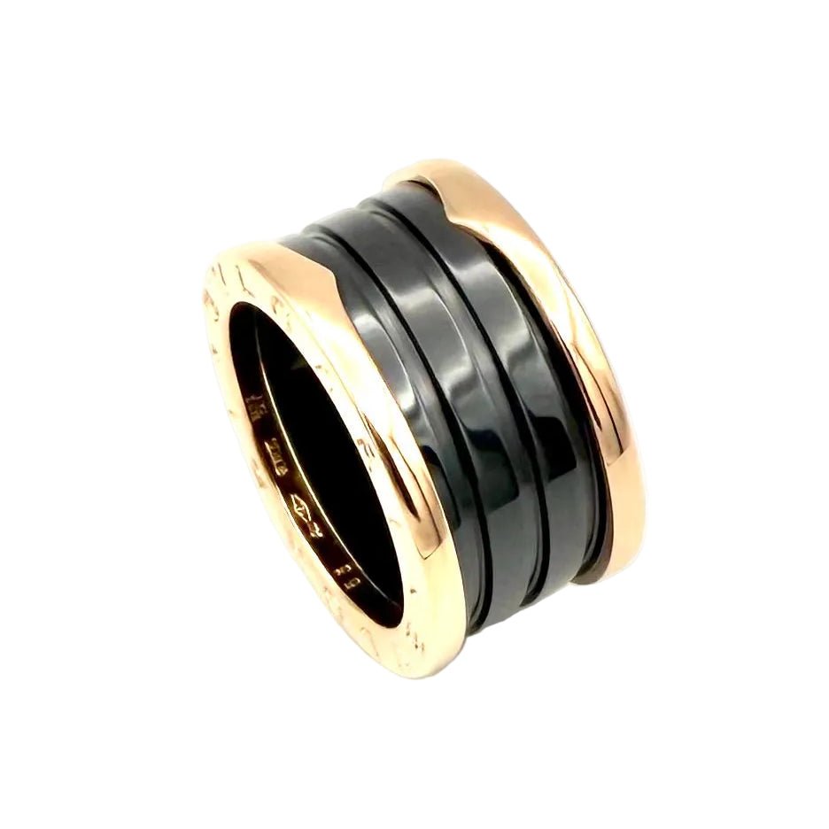 Bague Bandeau BULGARI "B.Zéro1" en or rose et céramique - Castafiore