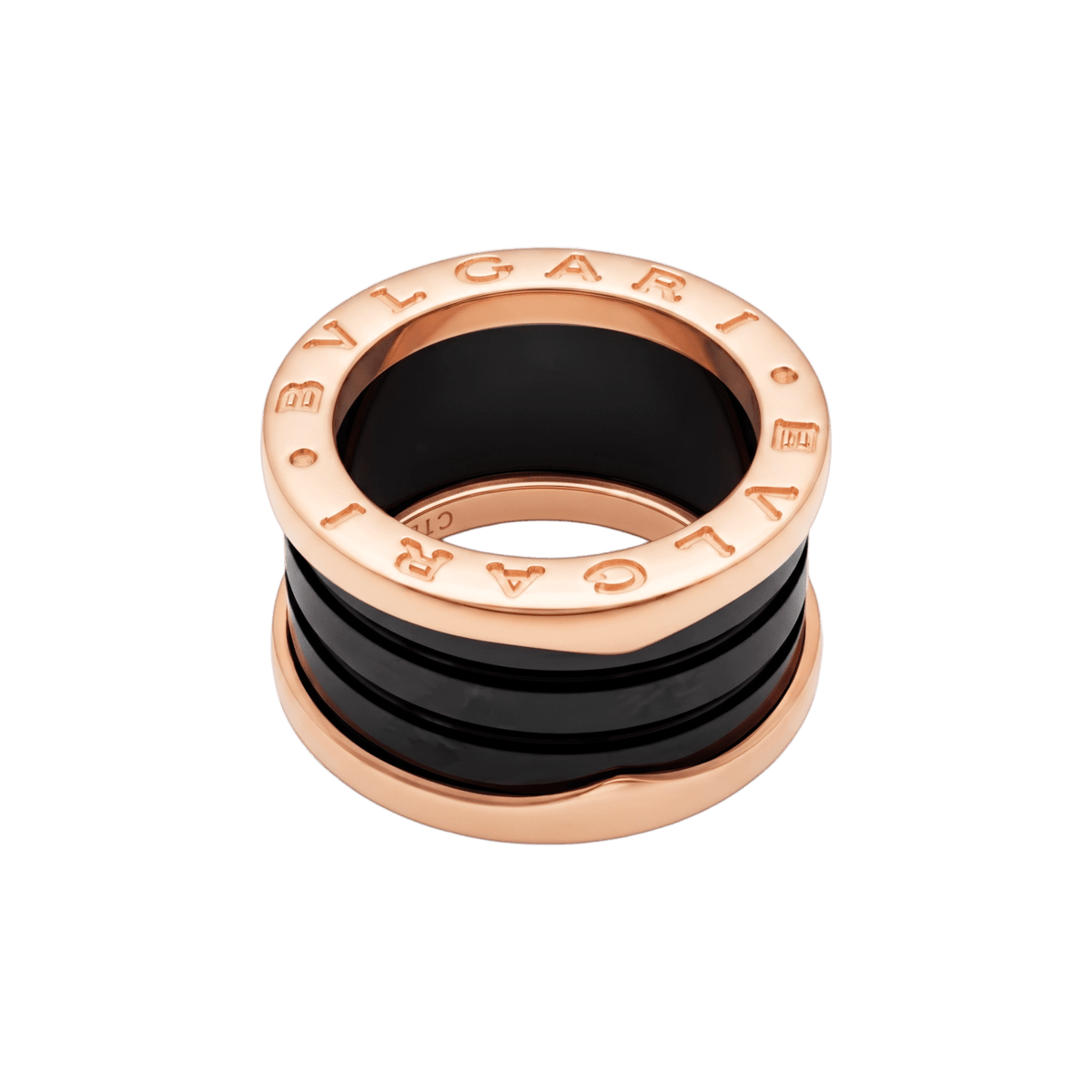 Bague Bandeau BULGARI "B.Zero1" GM en or rose et céramique - Castafiore