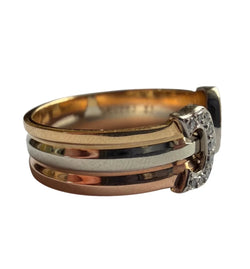 Bague Bandeau CARTIER "C de Cartier" PM en or blanc, or jaune, or rose et diamants - Castafiore