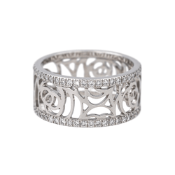 Bague Bandeau CHANEL "Camélia" en or blanc et diamants - Castafiore