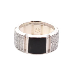 Bague Bandeau CHAUMET "Class One" en or blanc, caoutchoc, laque et diamants - Castafiore