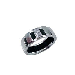 Bague Bandeau CHAUMET "Class One" en or blanc, diamants et caoutchouc - Castafiore
