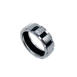 Bague Bandeau CHAUMET "Class One" en or blanc, diamants et caoutchouc - Castafiore