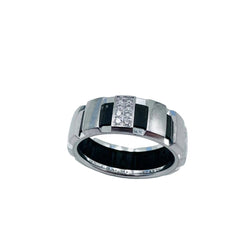 Bague Bandeau CHAUMET "Class One" en or blanc, diamants et caoutchouc - Castafiore