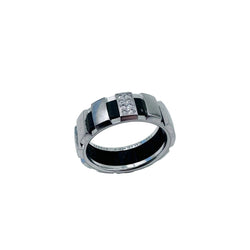 Bague Bandeau CHAUMET "Class One" en or blanc, diamants et caoutchouc - Castafiore