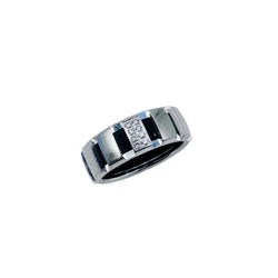 Bague Bandeau CHAUMET "Class One" en or blanc, diamants et caoutchouc - Castafiore
