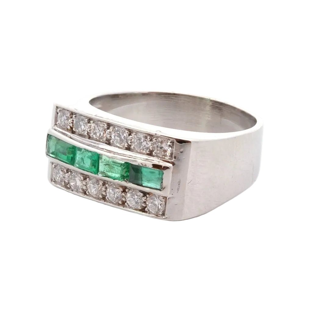 Bague Bandeau en or blanc, émeraudes et diamants - Castafiore