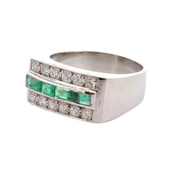 Bague Bandeau en or blanc, émeraudes et diamants - Castafiore