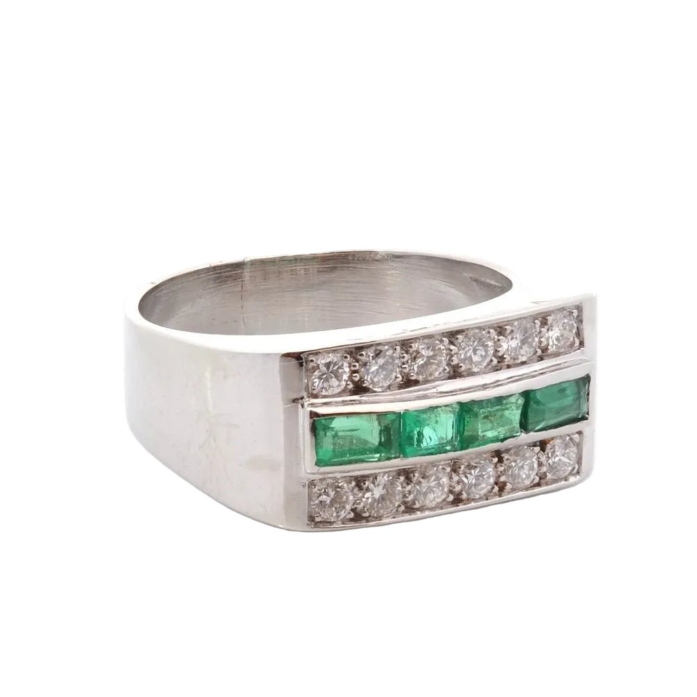 Bague Bandeau en or blanc, émeraudes et diamants - Castafiore