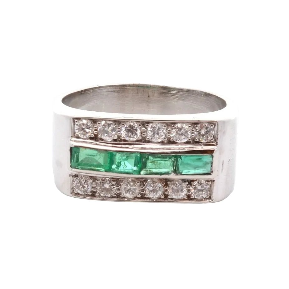 Bague Bandeau en or blanc, émeraudes et diamants - Castafiore
