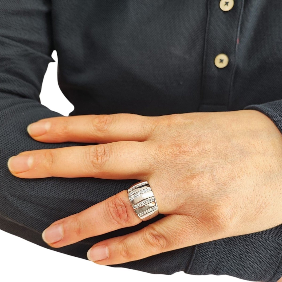 Bague Bandeau en or blanc et diamants - Castafiore