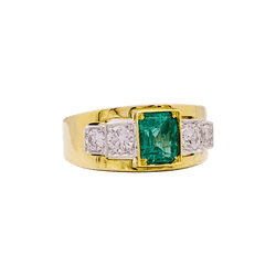 Bague Bandeau en or blanc, or jaune, émeraude et diamants - Castafiore