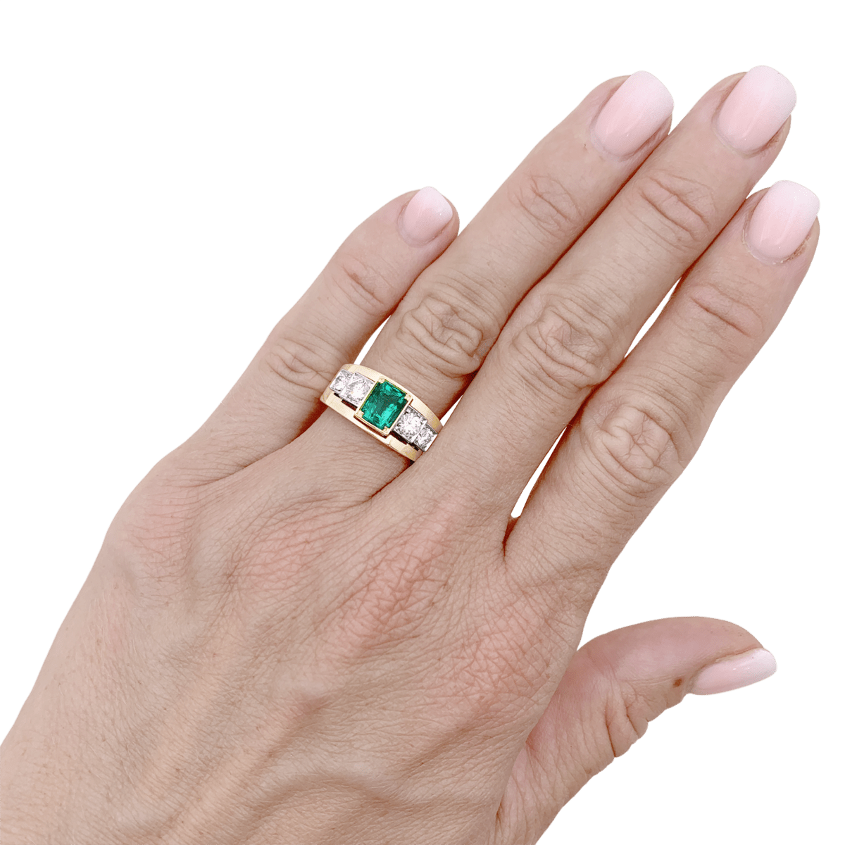 Bague Bandeau en or blanc, or jaune, émeraude et diamants - Castafiore