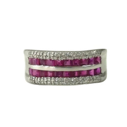 Bague Bandeau en or blanc, rubis et diamants - Castafiore