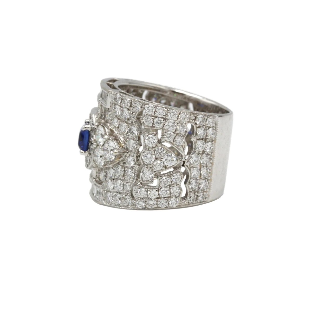 Bague Bandeau en or blanc, saphir et diamants - Castafiore