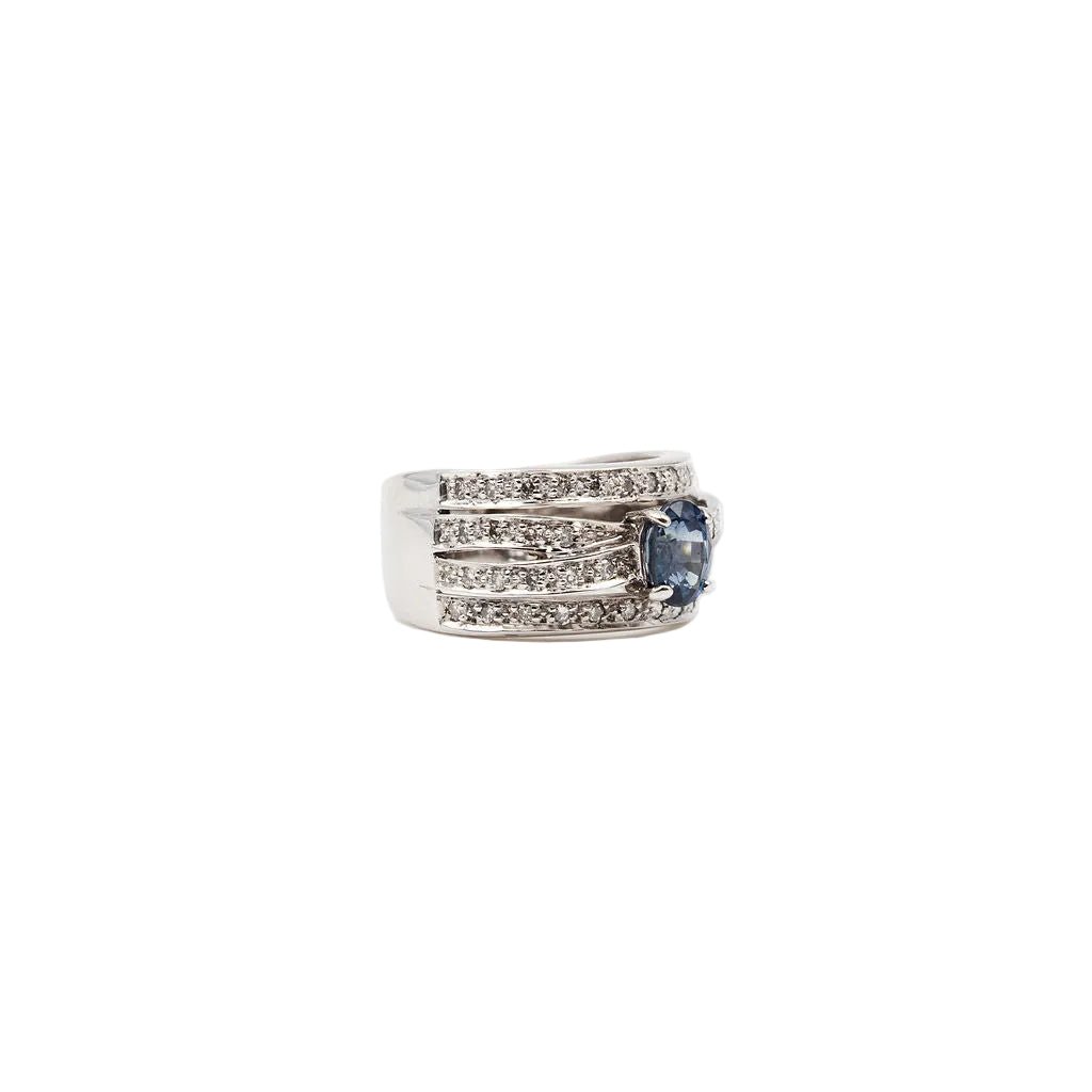 Bague Bandeau en or blanc, saphir et diamants - Castafiore