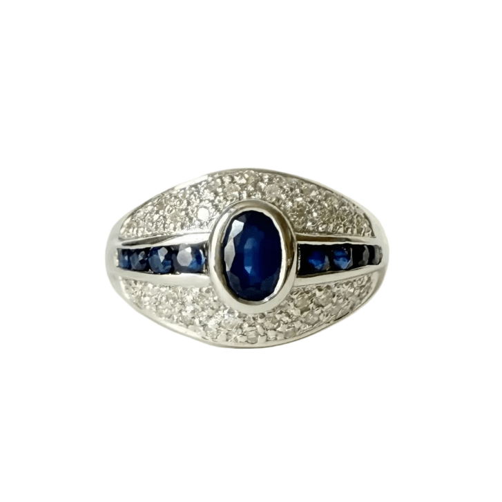 Bague Bandeau en or blanc, saphirs, et diamants - Castafiore