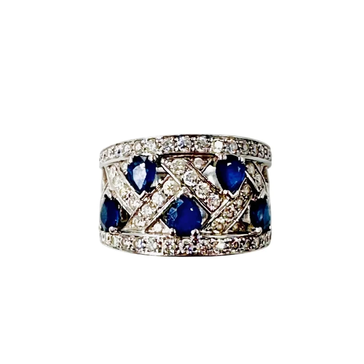 Bague Bandeau en or blanc, saphirs et diamants - Castafiore
