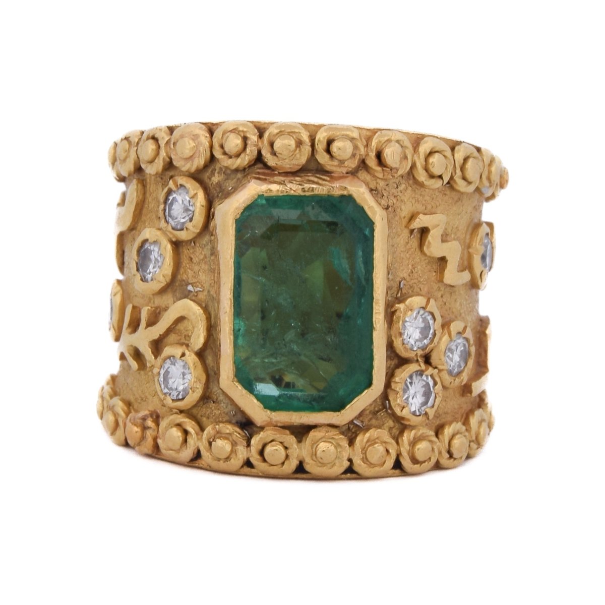 Bague Bandeau en or jaune, émeraude et diamants - Castafiore