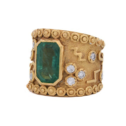 Bague Bandeau en or jaune, émeraude et diamants - Castafiore
