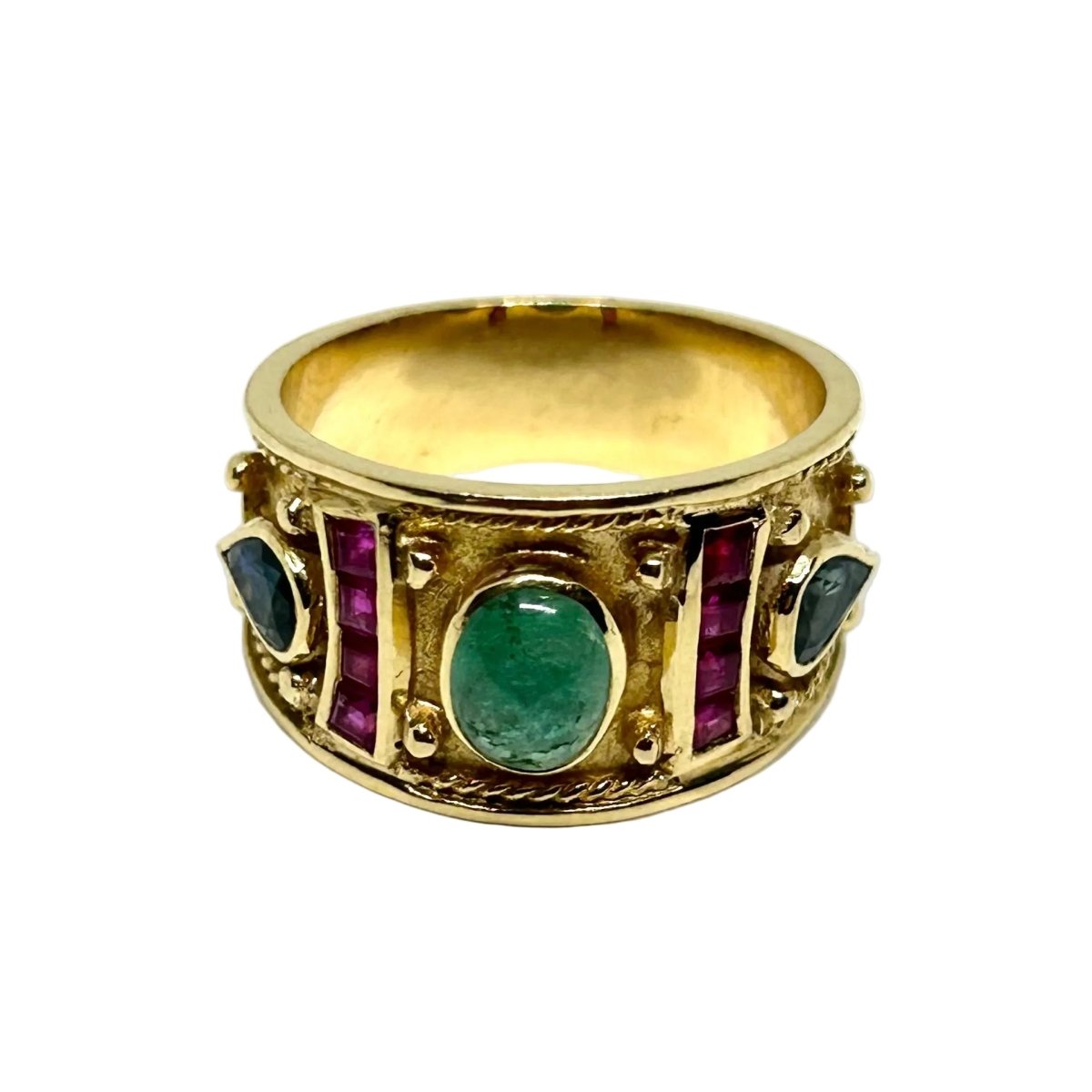 Bague Bandeau en or jaune, émeraude, rubis et saphirs - Castafiore