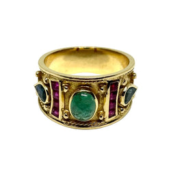 Bague Bandeau en or jaune, émeraude, rubis et saphirs - Castafiore