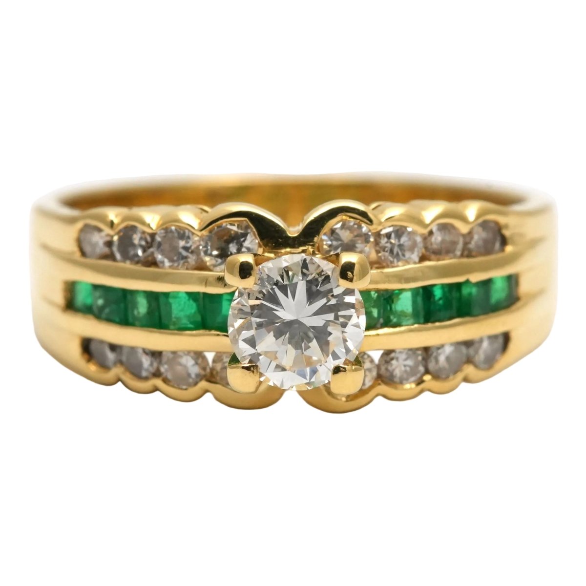 Bague Bandeau en or jaune, émeraudes et diamants - Castafiore