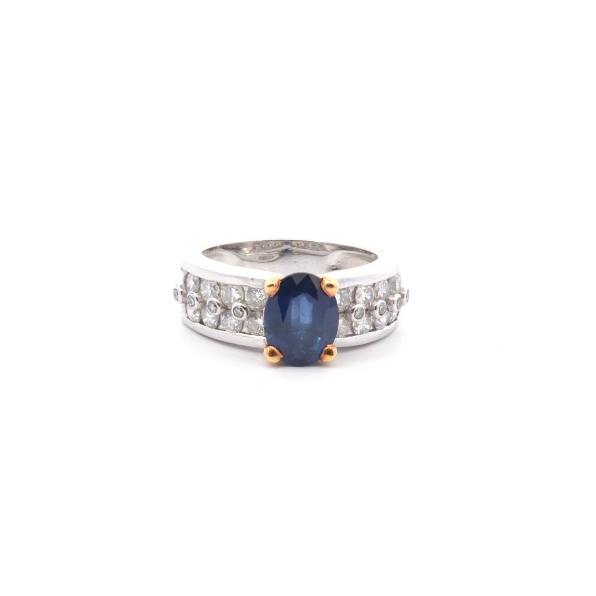 Bague Bandeau en or jaune et blanc, saphir et diamants - Castafiore