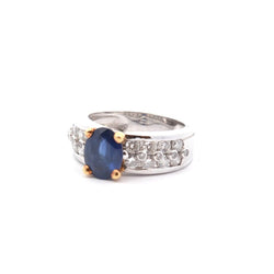 Bague Bandeau en or jaune et blanc, saphir et diamants - Castafiore