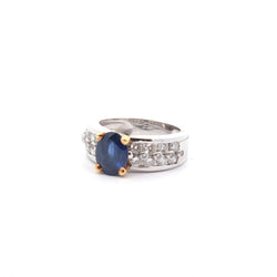 Bague Bandeau en or jaune et blanc, saphir et diamants - Castafiore