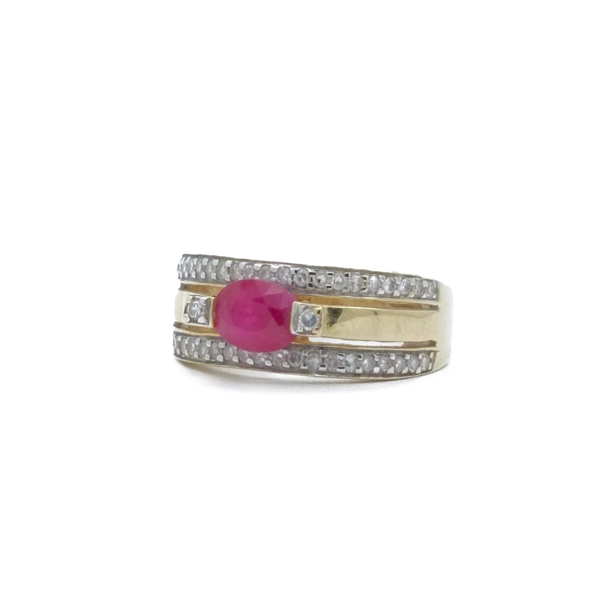 Bague bandeau en or jaune et or gris avec rubis et diamants - Castafiore