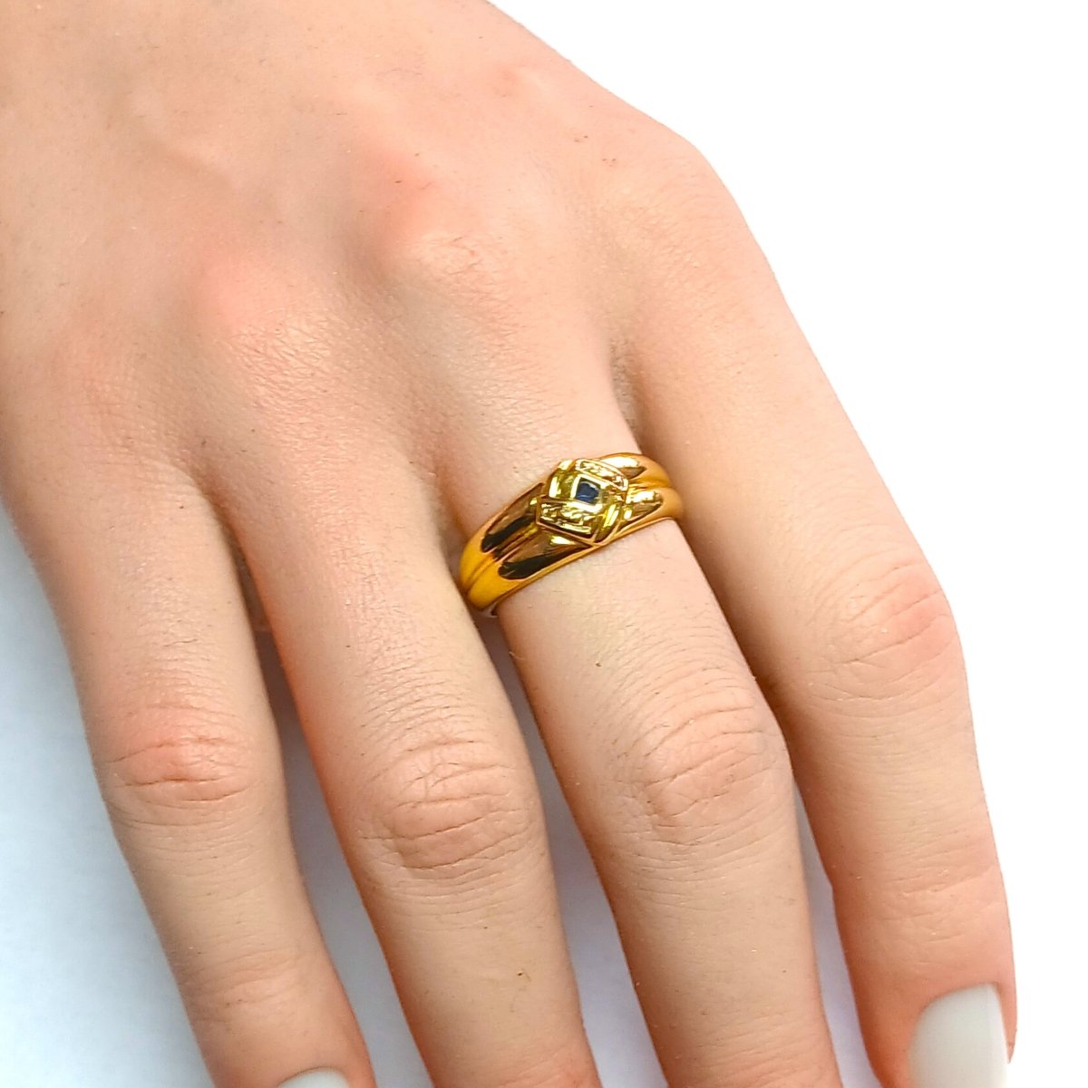 Bague Bandeau en or jaune et saphir - Castafiore