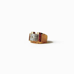 Bague Bandeau en or jaune, platine, rubis et diamants - Castafiore