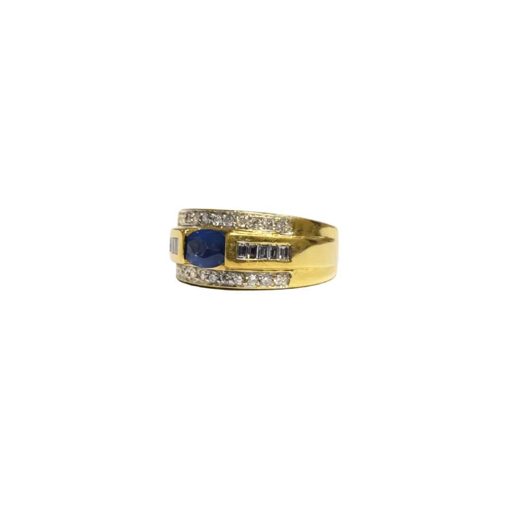 Bague Bandeau en or jaune, saphir et diamants - Castafiore