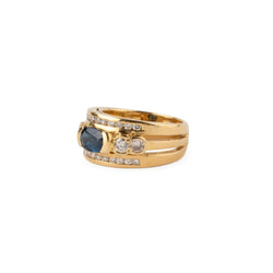 Bague Bandeau en or jaune, saphir et diamants - Castafiore