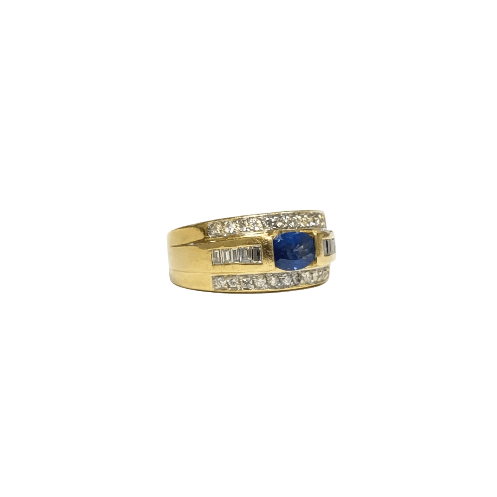 Bague Bandeau en or jaune, saphir et diamants - Castafiore