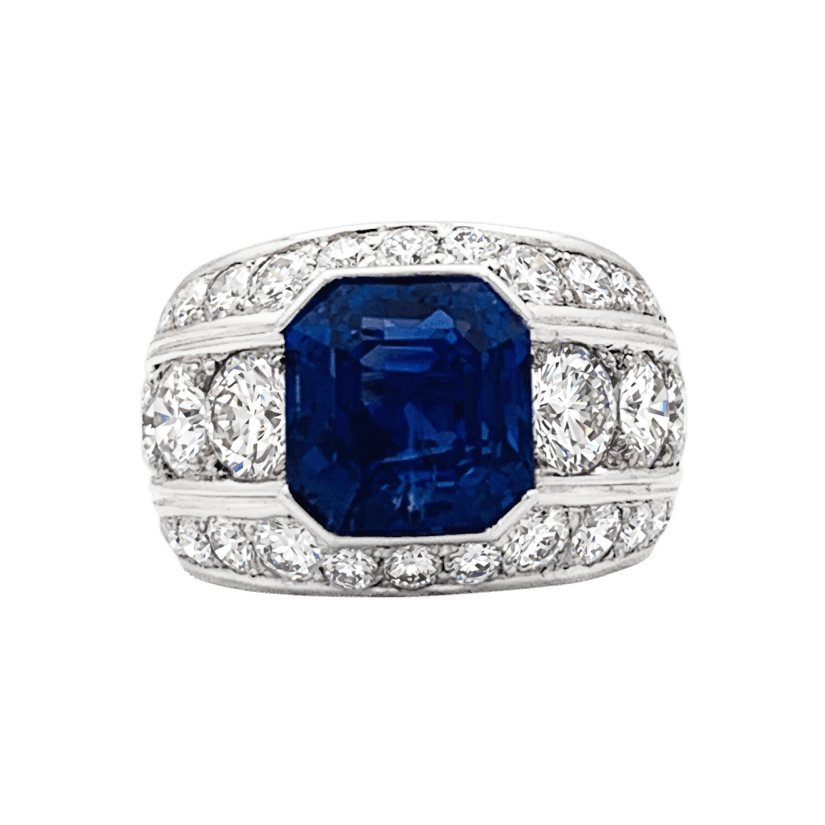 Bague Bandeau en platine, saphir et diamants - Castafiore