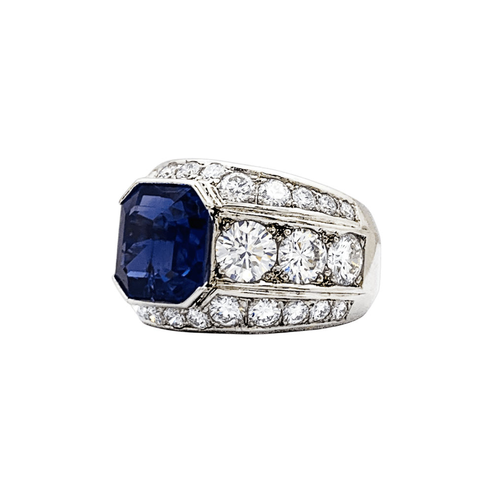 Bague Bandeau en platine, saphir et diamants - Castafiore