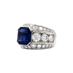 Bague Bandeau en platine, saphir et diamants - Castafiore