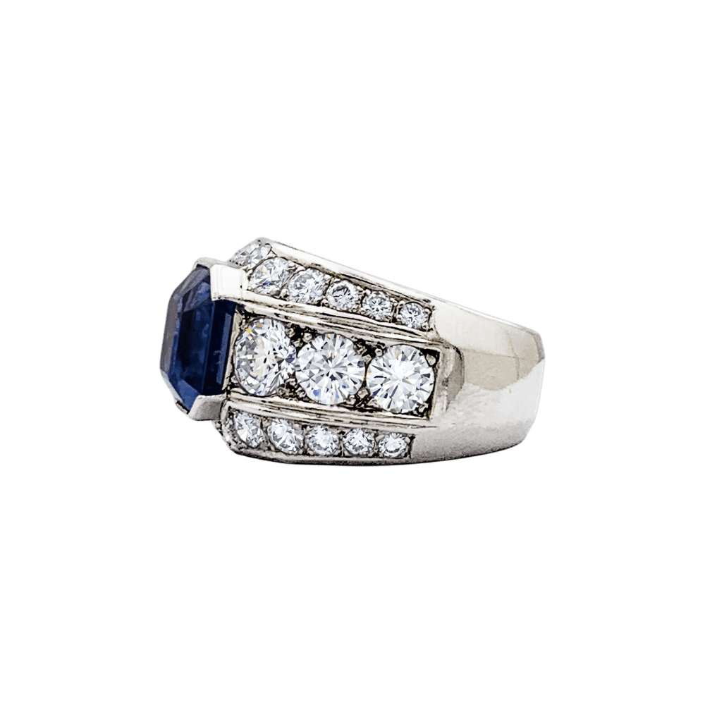 Bague Bandeau en platine, saphir et diamants - Castafiore