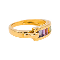 Bague Bandeau GUY LAROCHE en or jaune, améthyste, citrine, grenat, péridot et topaze - Castafiore