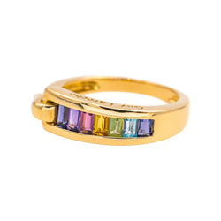 Bague Bandeau GUY LAROCHE en or jaune, améthyste, citrine, grenat, péridot et topaze - Castafiore