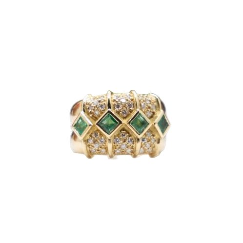 Bague Bandeau KOKIS en or jaune, émeraudes et diamants - Castafiore