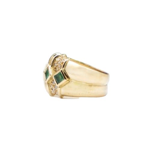 Bague Bandeau KOKIS en or jaune, émeraudes et diamants - Castafiore