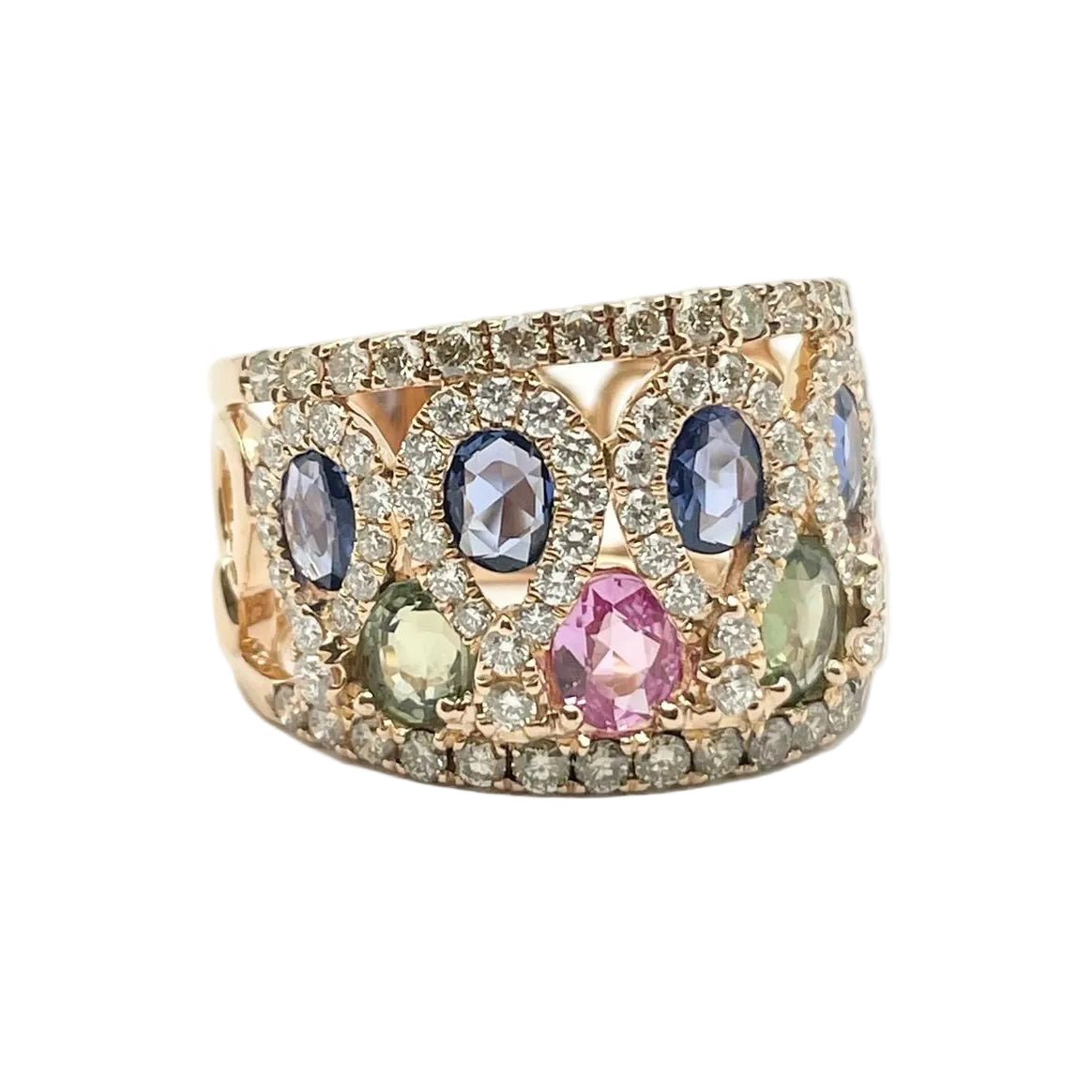 Bague Bandeau ROCCA en or rose, saphirs et diamants - Castafiore