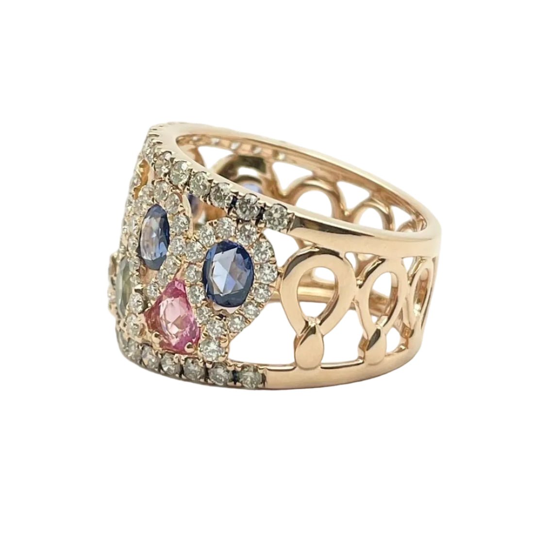 Bague Bandeau ROCCA en or rose, saphirs et diamants - Castafiore