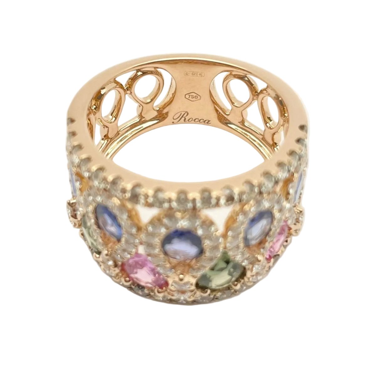 Bague Bandeau ROCCA en or rose, saphirs et diamants - Castafiore