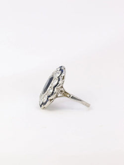 Bague Belle Epoque en platine, saphir et diamants - Castafiore