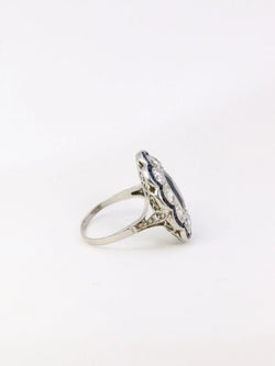 Bague Belle Epoque en platine, saphir et diamants - Castafiore